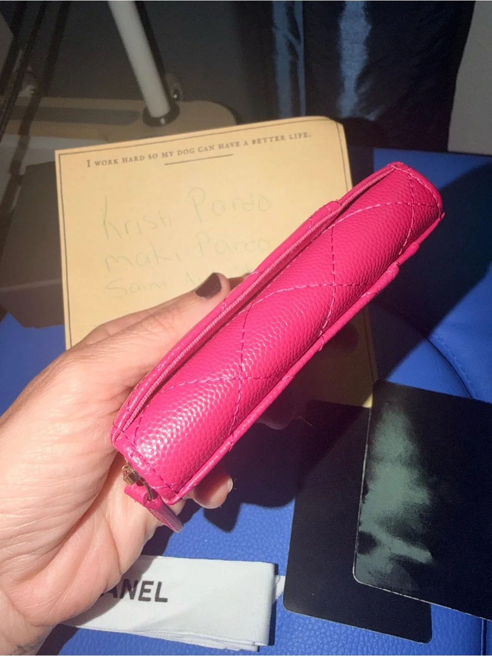 CHANEL Hot Pink Quilted Zip Card Holder